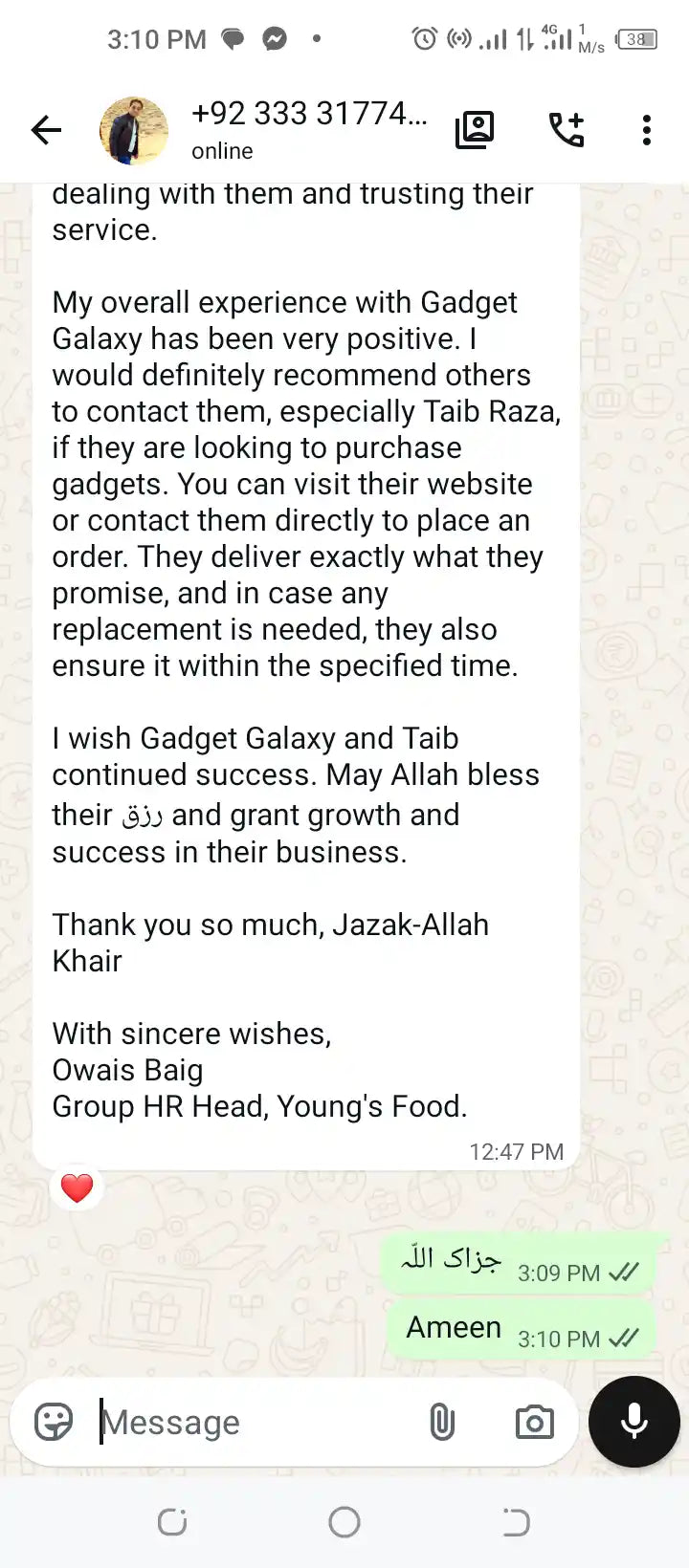 WhatsApp Review Screenshot