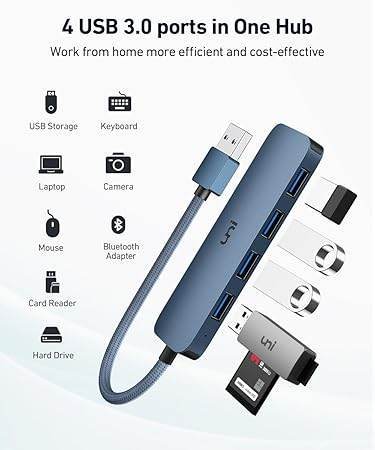 USB Hub, uni Aluminum 4-Port USB Splitter for Laptop, Slim USB 3.0 Hub - My Store